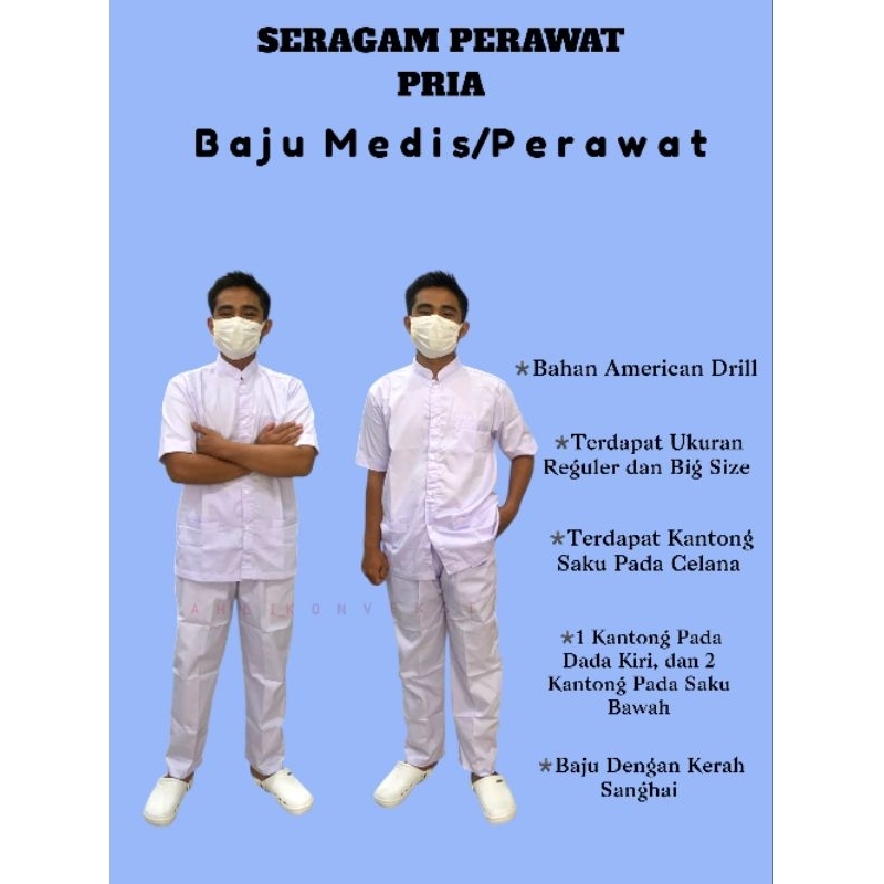 Baju Perawat Pria/Baju Dinas Pria/Baju Dinas Perawat Pria/Seragam Perawat Pria