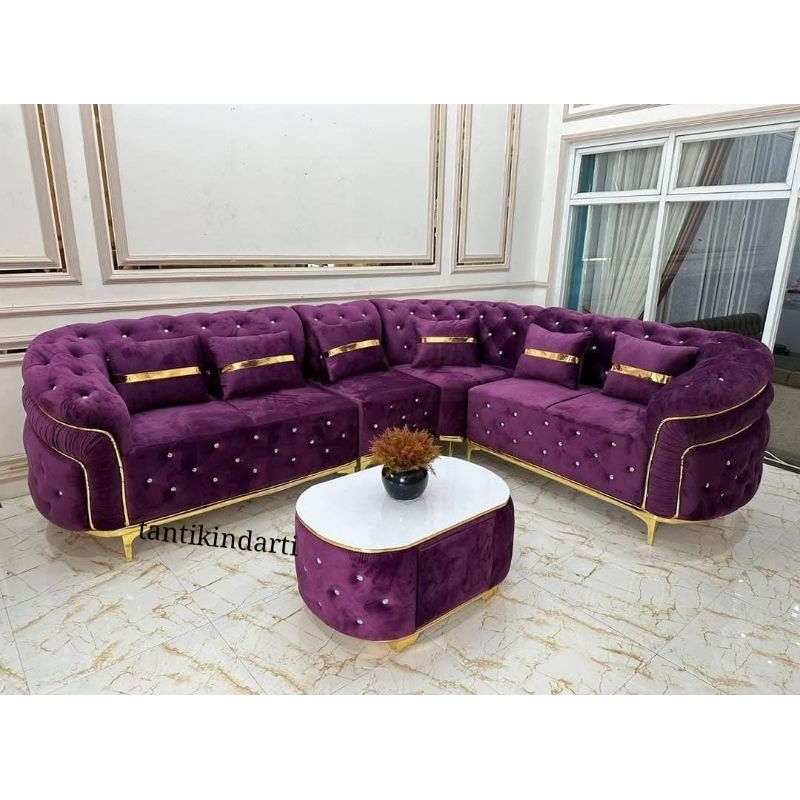 SOFA L TURKY + MEJA HPL UNGU, BEBAS PILIH WARNA