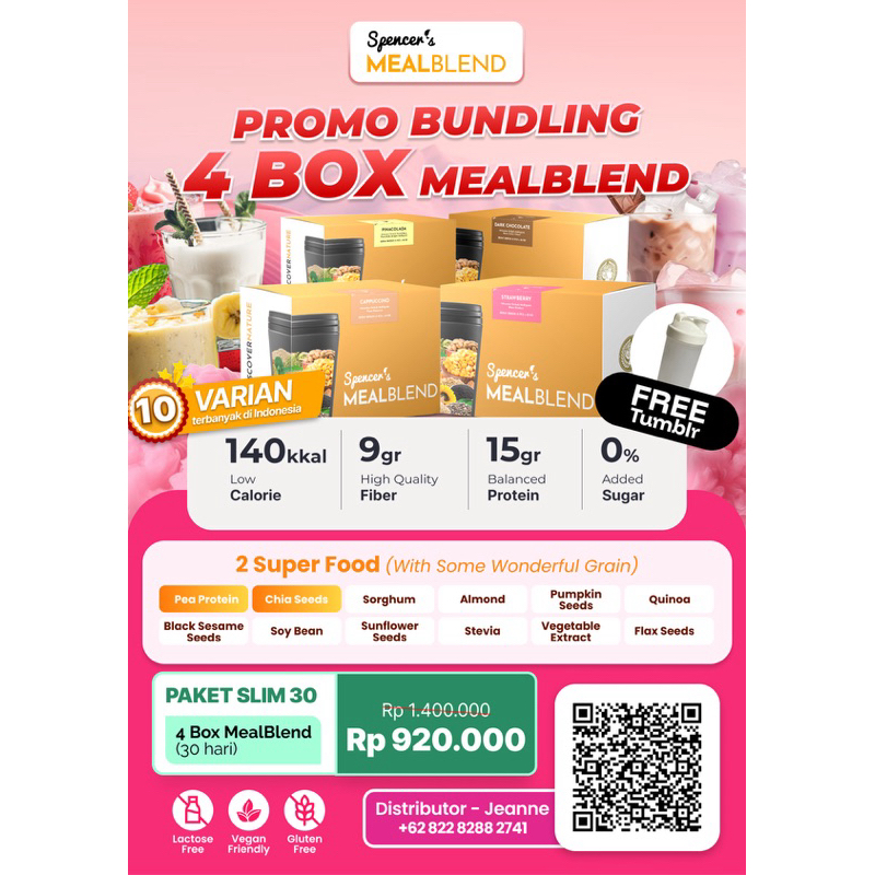 

Spencer's Mealblend Complete Nutrition Meal Lengkapi Nutrisi Harian Alami / 4 Box Mealblend + FREE TUMBLER & dan Diet Coaching 1 Bulan