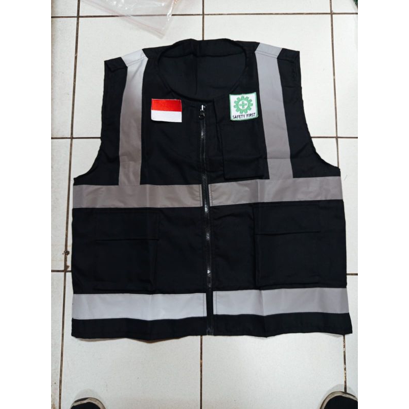 rompi drill hitam/rompi proyek safety hitam