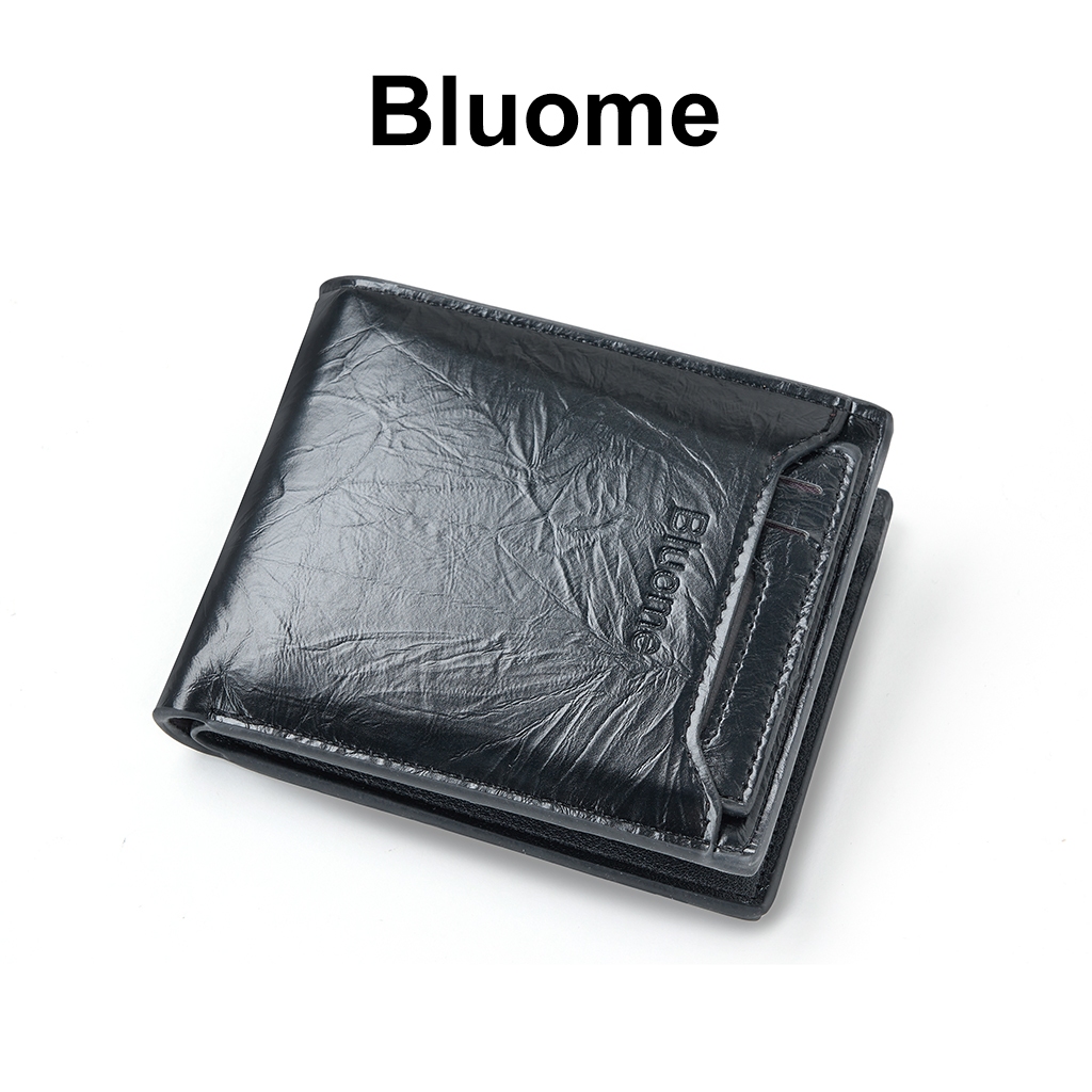 Bluome Dompet Kulit Pria Keren Slot Kartu Dompet Lipat Pendek Cowok Resleting Wallet Card Holder