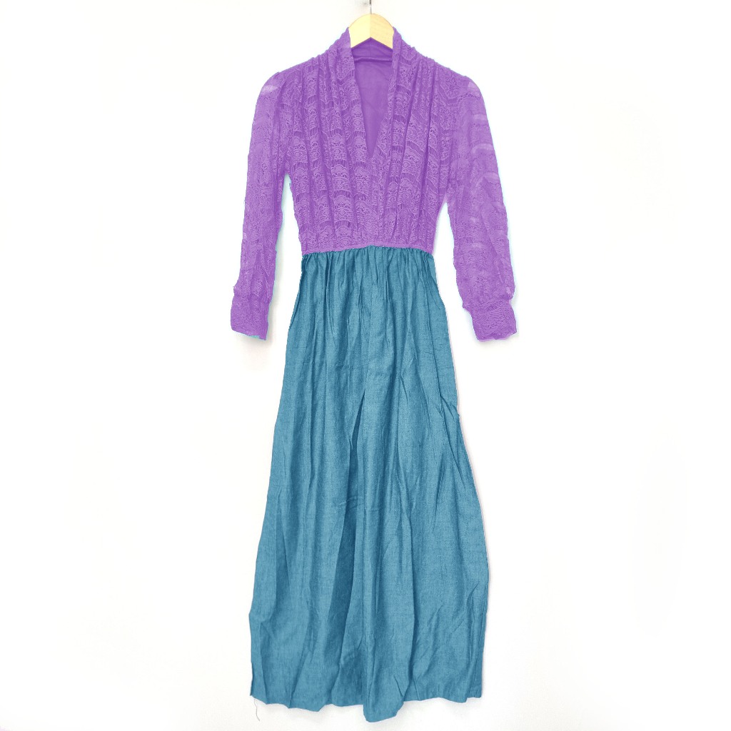 Iyesh 290149 Busana Baju Pakaian Fashion Muslim Wanita Maxi Gamis Dress Lengan Panjang Brokat Brukat