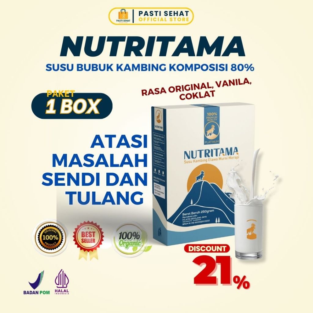 

Susu Kambing Etawa - Nutritama Original BPOM - 1 BOX 250 Gram - Susu Terapi Kesehatan Tulang & Sendi