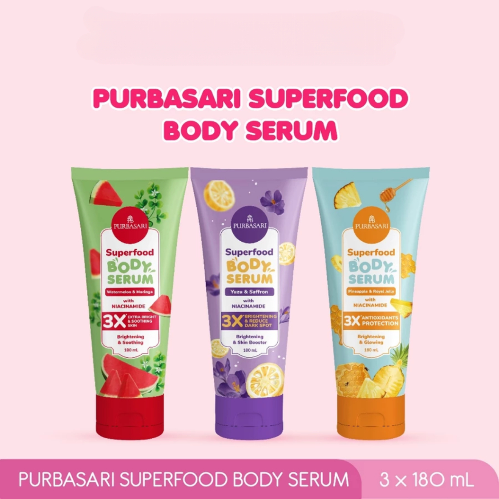 Purbasari Superfood Body Serum 180ml - Yuzu Safron - Pineapple Royal Jelly - Watermelon Moringa