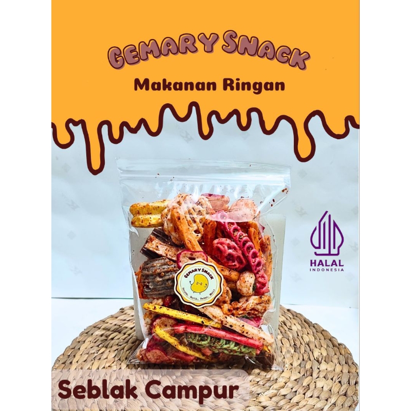 

GEMARY SNACK Cemilan Enak 100% SEBLAK CAMPUR PEDAS Gurih, Renyah, Lezat, Enak Banget, Makanan Ringan Murah Meriah