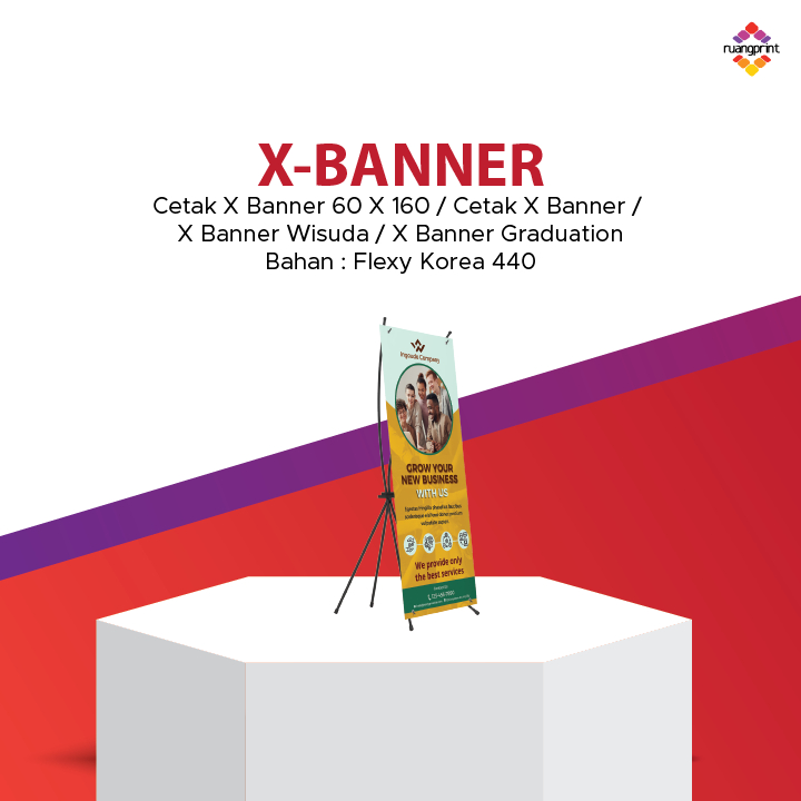 x banner 60 x 160 / x banner bahan korea / cetak x banner  / x banner wisuda / x banner graduation