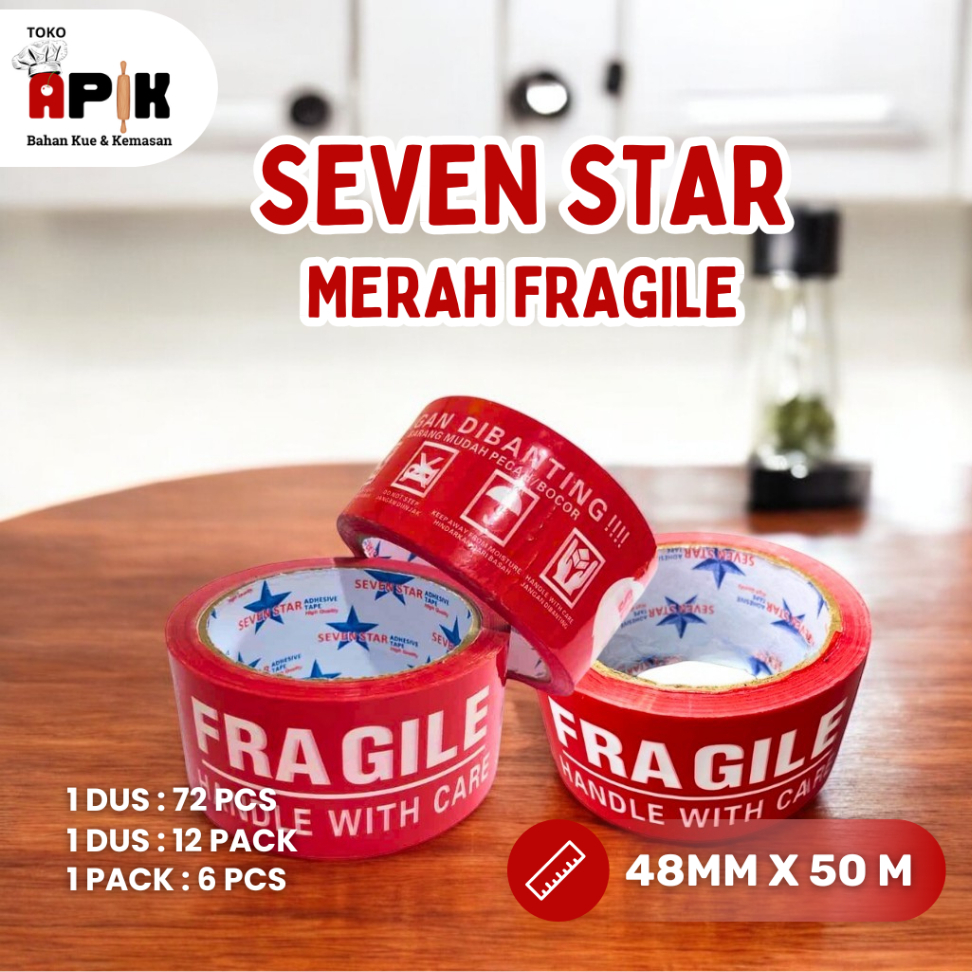 

ISOLASI Seven Star Merah Fragile 48MM x 50M 1 PACK = 6 PCS