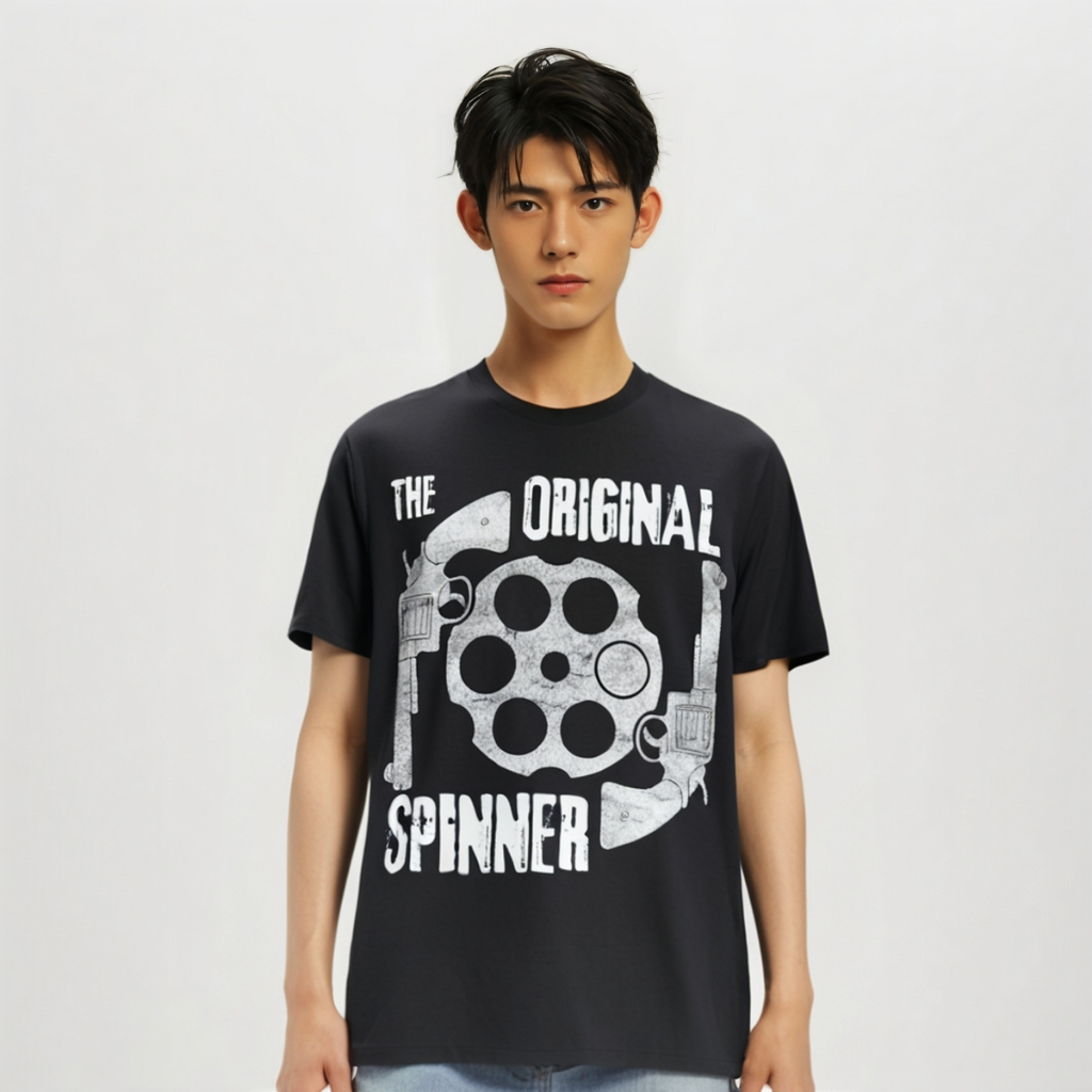 kaoswarna丨T-Shirt丨Boxy Fit丨Kaos Hadiah Fidget Spinner, Revolver, Senjata Api Asli