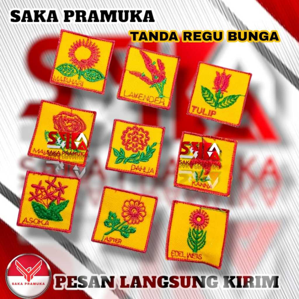 Logo bordir tanda regu pramuka putri anggrek sakura edelwais flamboyan mawar melati raflesia matahar