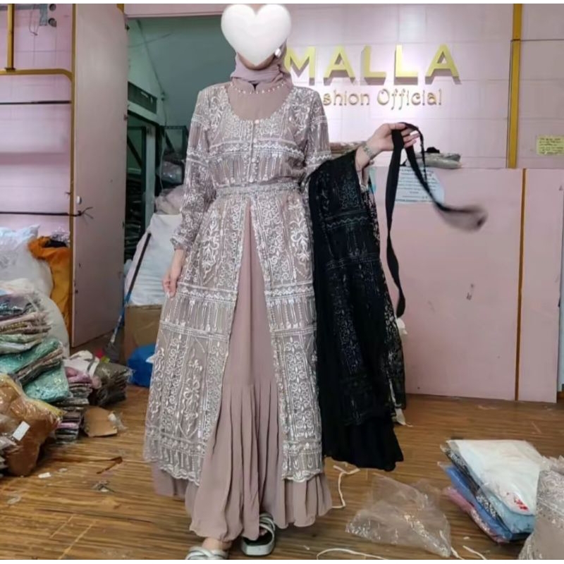 Nabila Dress Brukat, Gamis Brukat all size resleting belakang