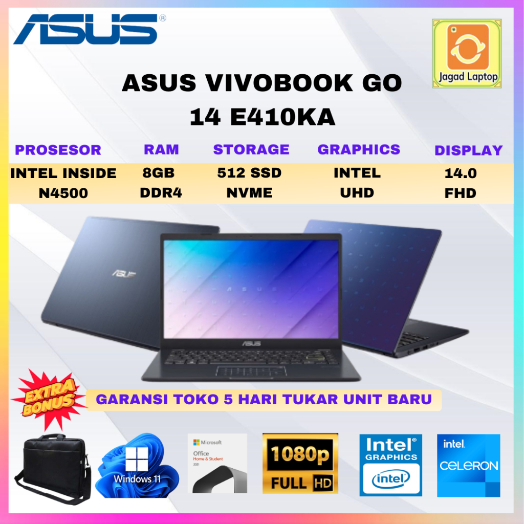 Laptop Asus Vivobook 14 Intel Celeron N4500 8gb 512ssd windows Ohs2021 FHD