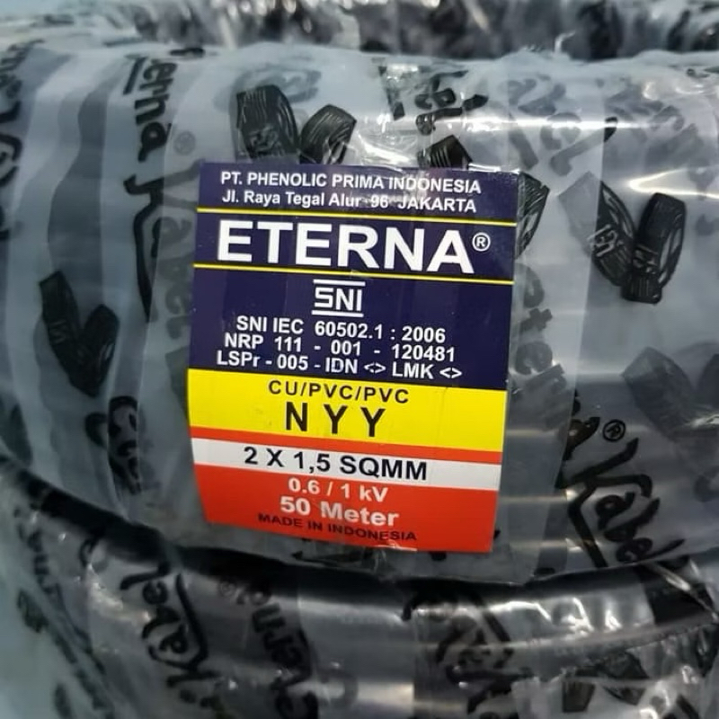 KABEL ETERNA NYY KAWAT TEMBAGA HITAM 2x1,5mm 50meter SNI