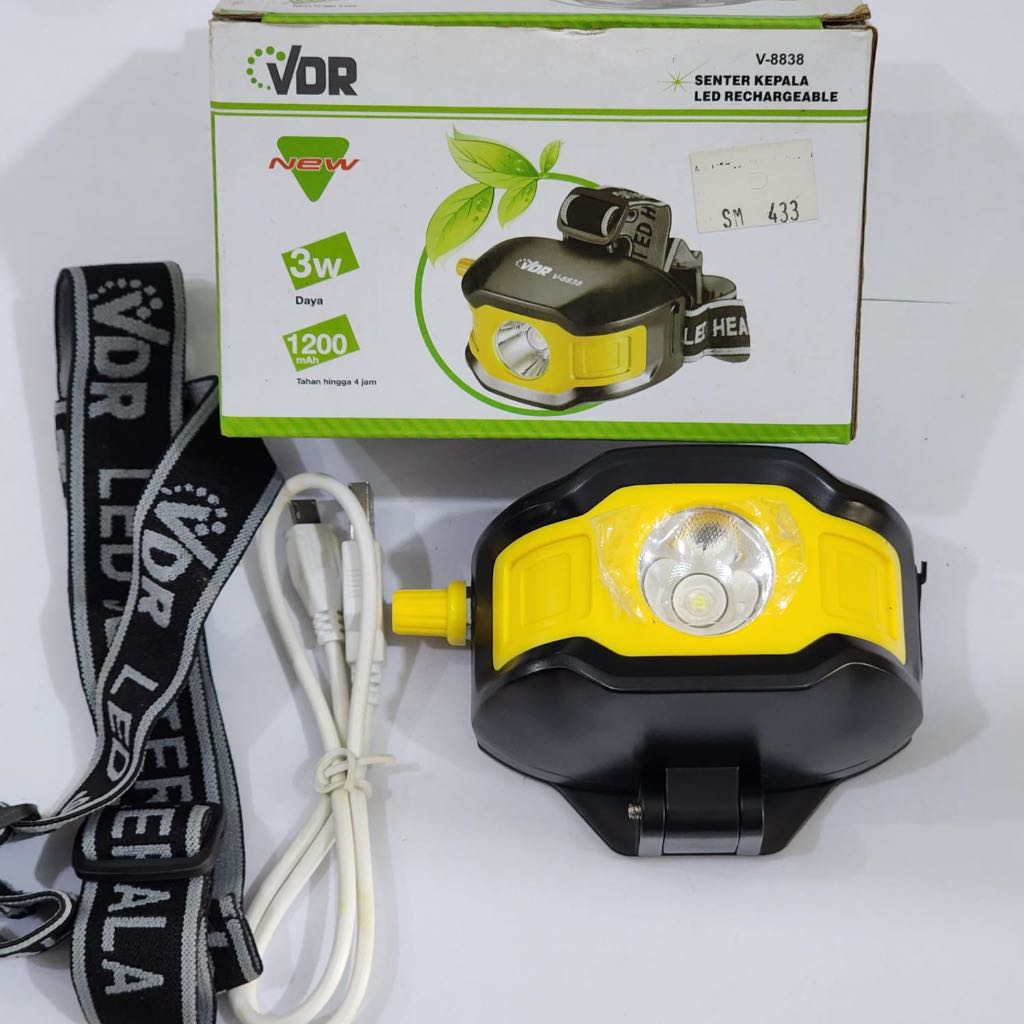 VDR Lampu LED Senter Kepala Tahan Hingga 1200mAh