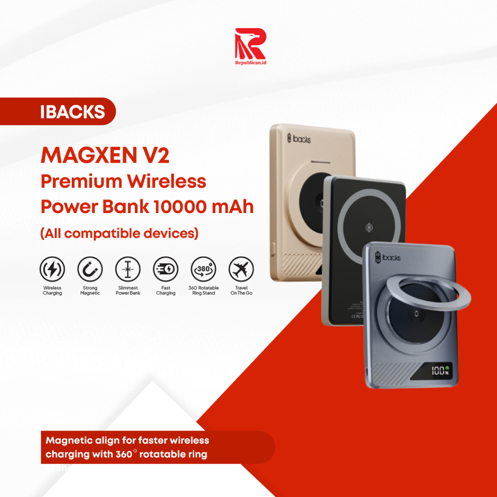 Ibacks Magxen V2 Powerbank wireless 10000mah Travel to Go compatible for handphone/ smartwatch/ TWS