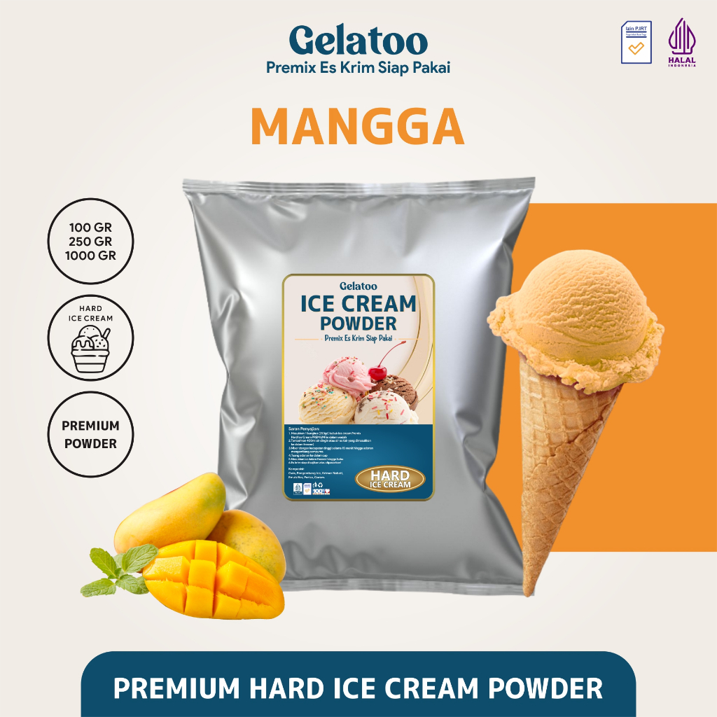 

Bubuk Es Krim Hard Ice Cream Powder Premium Rasa Mangga Gelatoo Mango 250 gram / 1 kg