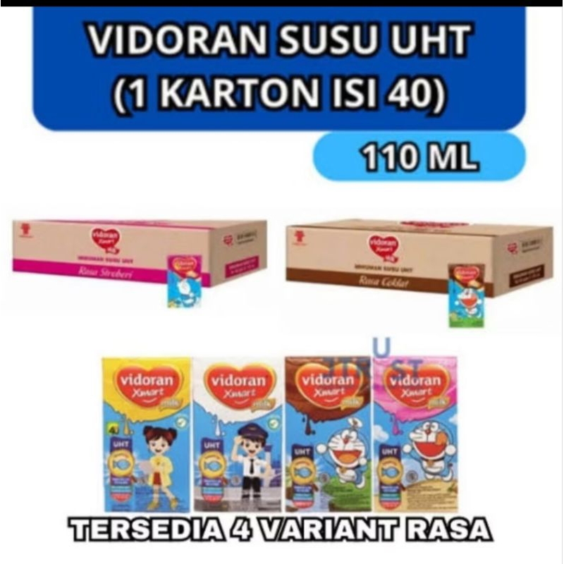 

SUSU VIDORAN UHT 110ML, 1 DOS ISI 40Pcs. Tersedia semua varian rasa.