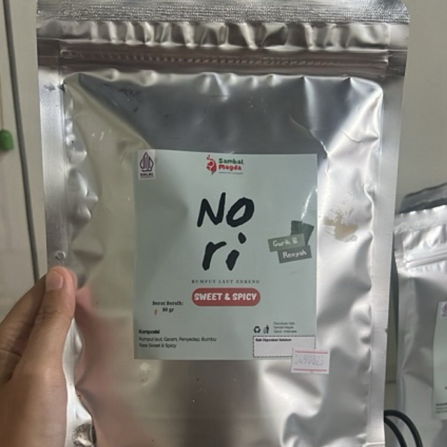 

nori kemasan pouch, snack rumput laut 80 gram