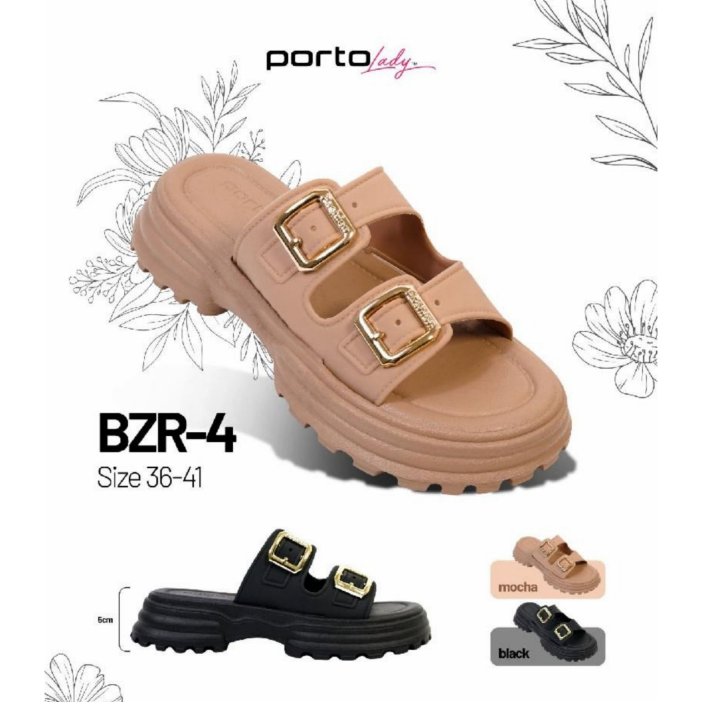 PORTO LADY BZR-2 | BZR-4 - Sandal Selop Wedges Wanita/Remaja Material Karet Silang-Dua