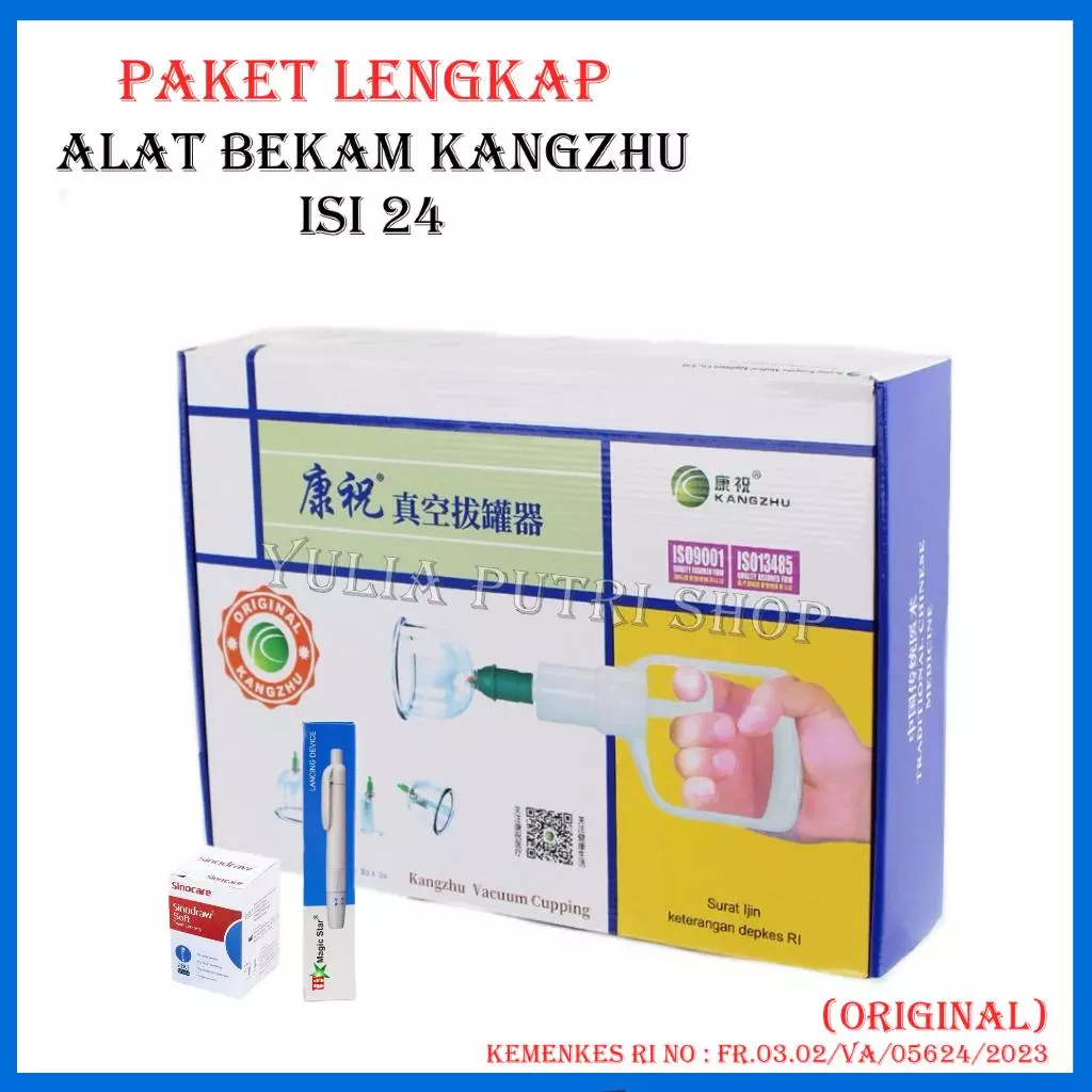 PAKET LENGKAP Alat Bekam Kangzhu 24 + Pen Bekam Magic Star + Jarum Sinocare 1 Box / Kop Angin