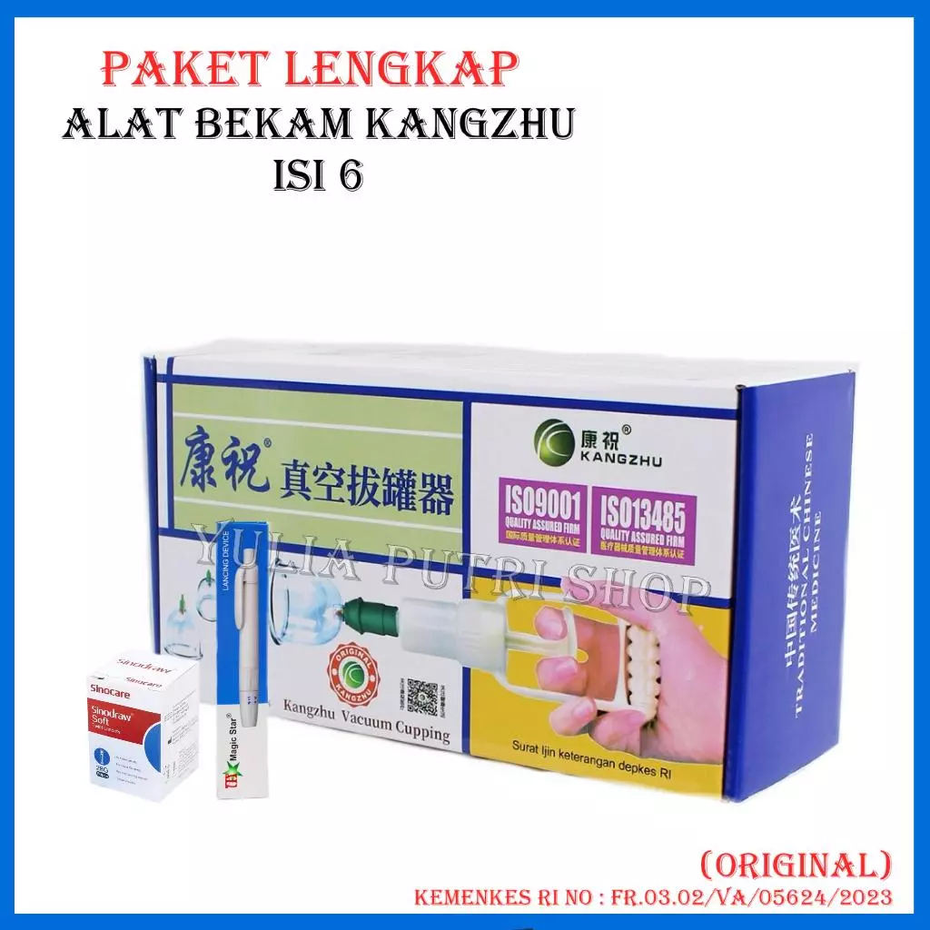 PAKET LENGKAP Alat Bekam Kangzhu 6 + Pen Bekam Magic Star + Jarum Sinocare 1 Box / Kop Angin