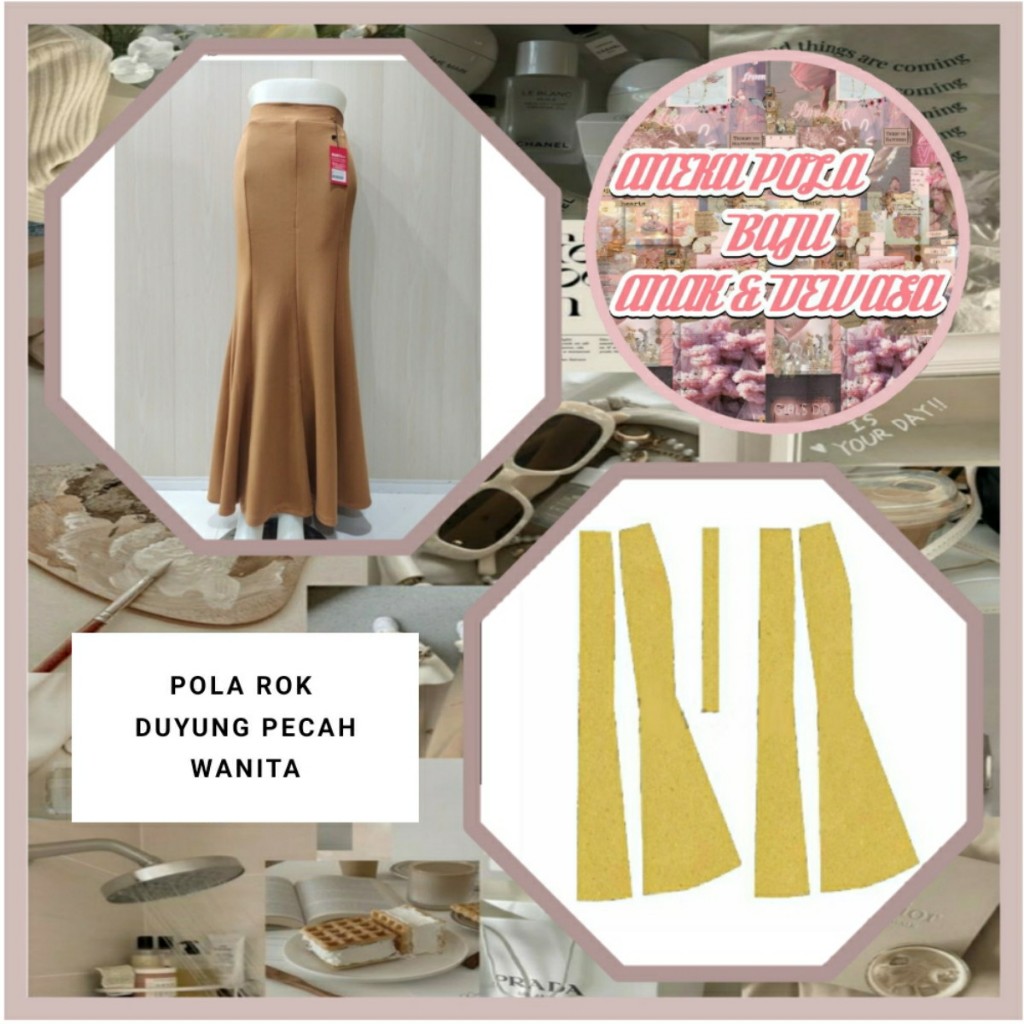 Pola Rok Duyung Pecah Wanita | Pola Instan Rok Duyung Pecah Wanita | Pola Jiplak | anekapolabajuanak