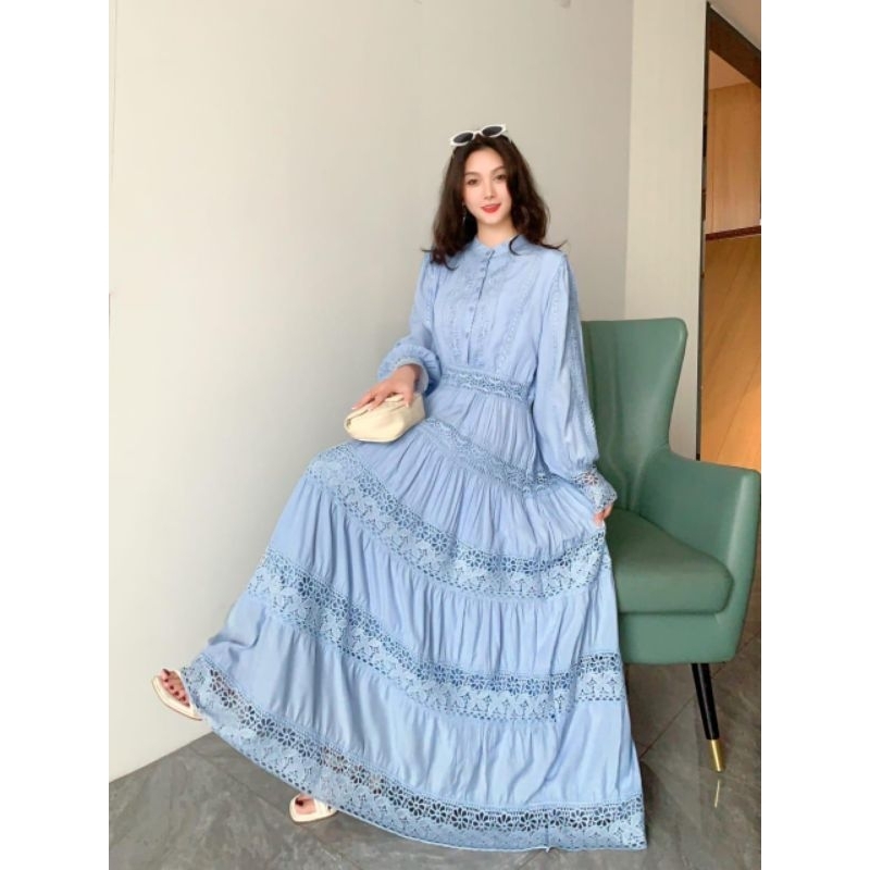 gamis dhisa, Dress Maxi, gamis bangkok, gamis putih, white maxi, dress katun bordir, gamis eyelet, g