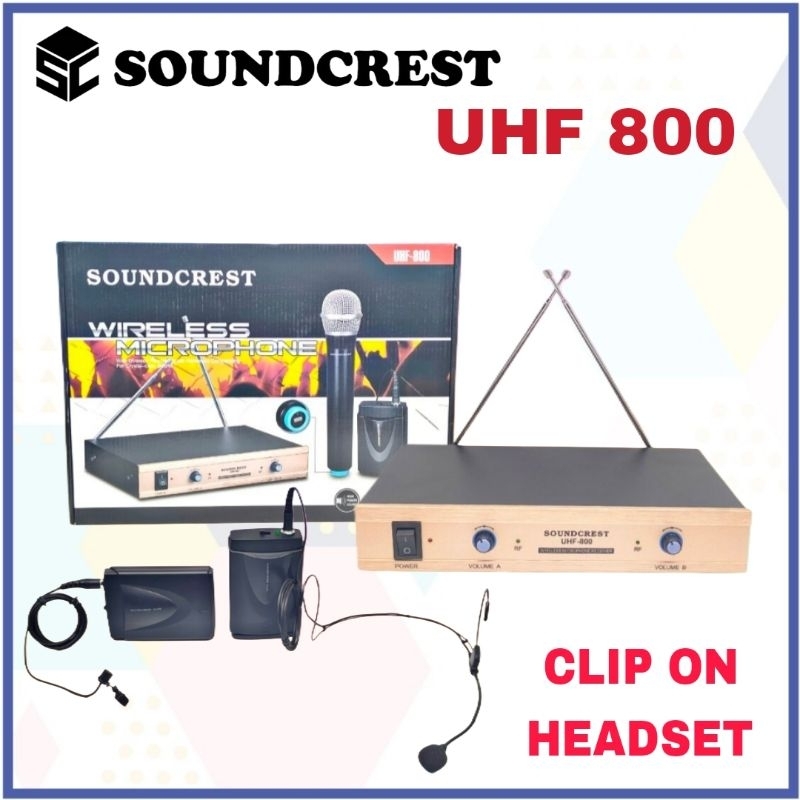 Microphone Wireless Soundcrest UHF 800 Mic CLIP ON HEADSET Soundcrest