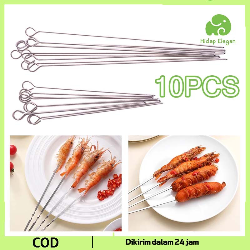 10pcs Tusuk Sate Stainless Steel BBQ Skewer Ayam Bebek Daging Tail Needle Tusuk Sate Yakitori 15 / 2