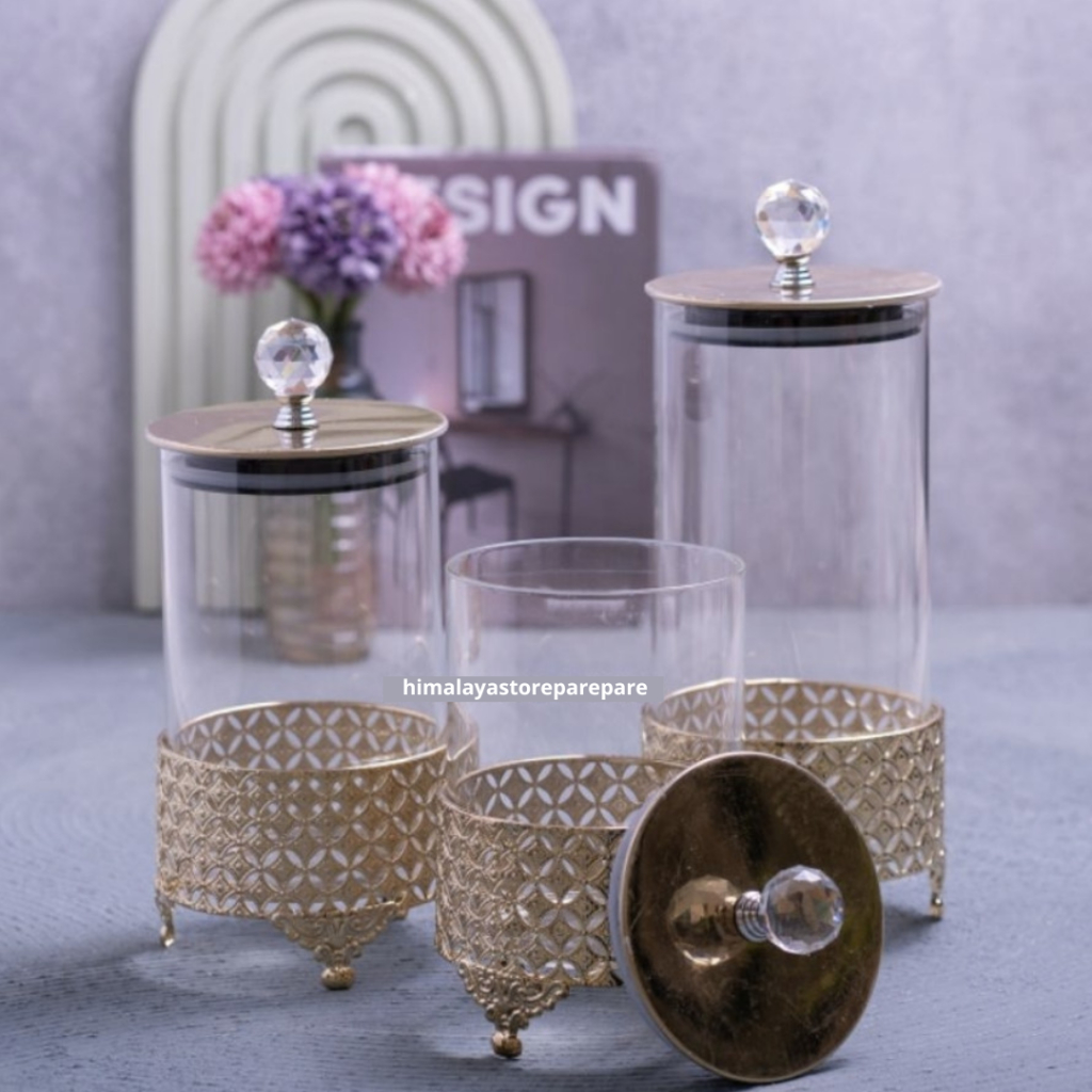 Toples kekinian viral kaca borosilicate lebaran sultan tutup gold diamond kedap udara + rak kaki gol