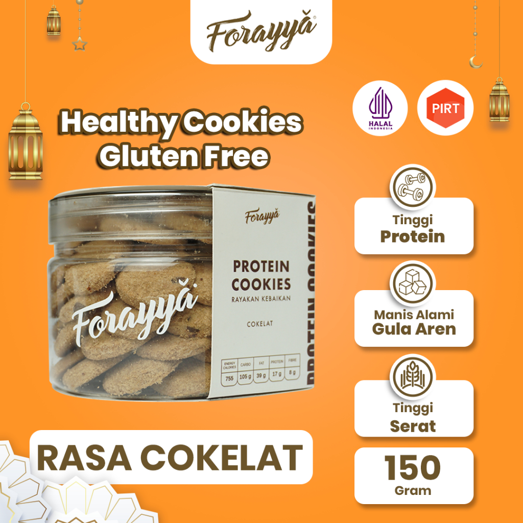 

Protein Cookies Jar Cokelat 170g - Healthy Snack Kue Kering Gluten Free Tinggi Protein Asam Amino