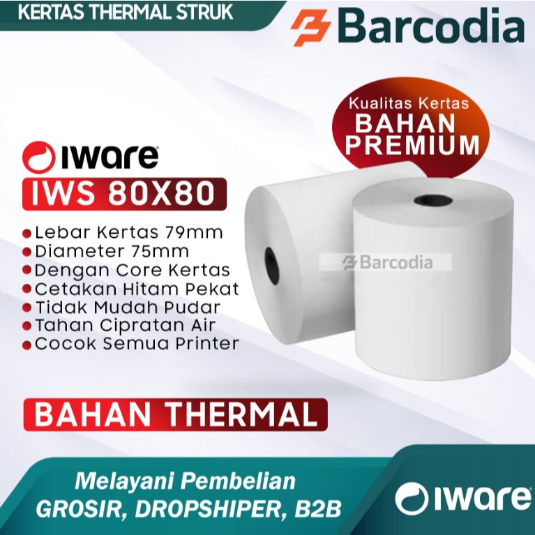 

BARCODIA Kertas Thermal 80mm 80x80 80x40 80x50