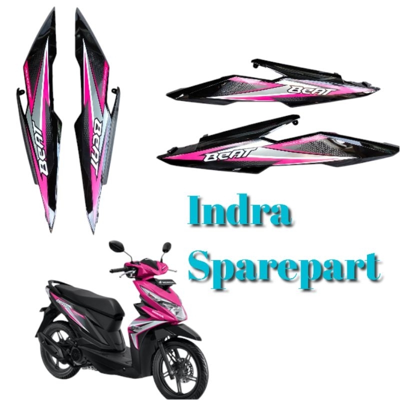 Cover Body Belakang Kanan Kiri Honda Beat Fi Esp Eco Tahun 2016-2017-2018 Plus Striping Magenta