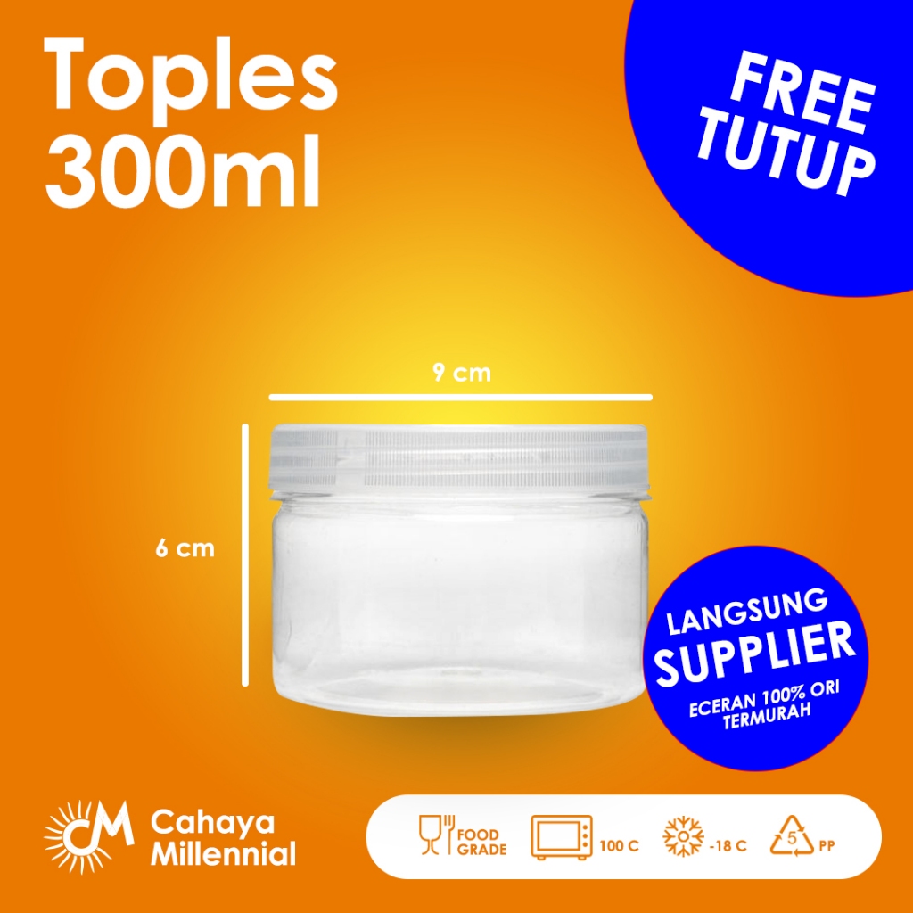 Toples Tabung 300 ml / Toples Kue Kering / Toples Jar Plastik 300ml / Plastik Jar Bening