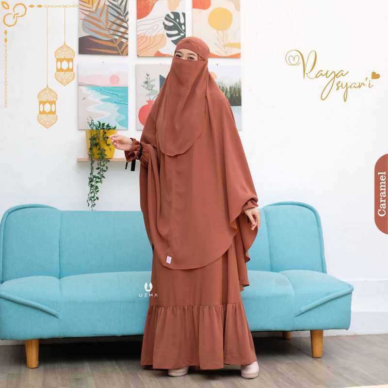 Gamis Raya Syari Set By Uzma Hijab / Gamis muslimah syari / Gamis Polos / Gamis Premium