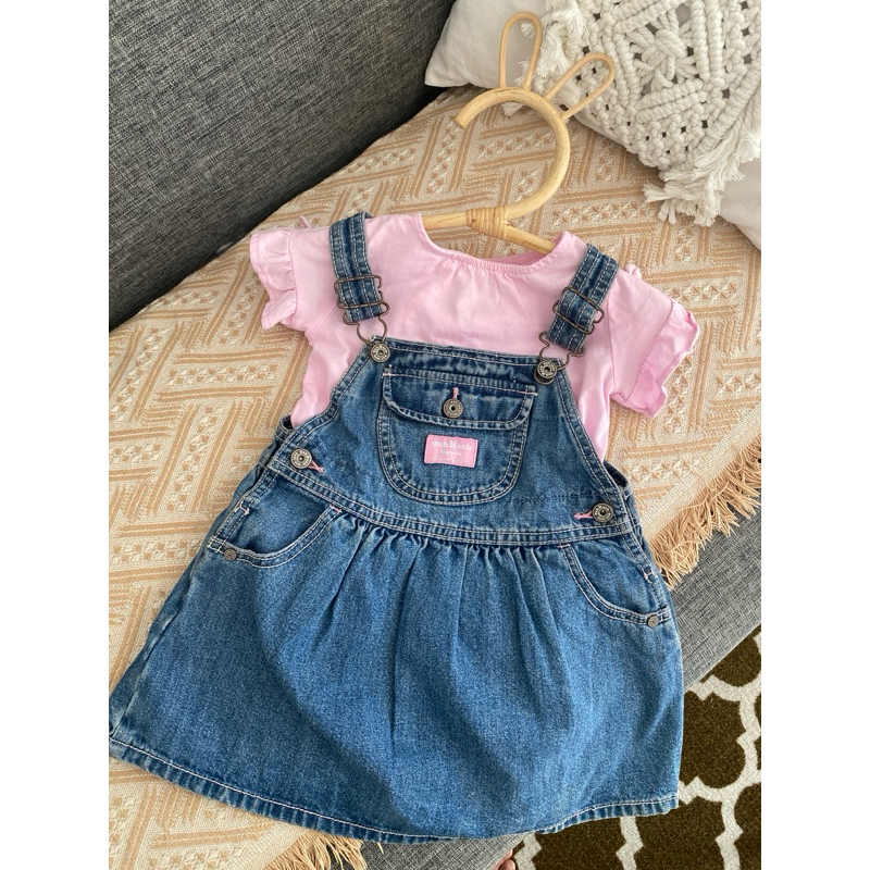 preloved oneset atasan ruffle pink & overall jeans rok by oshkosh bgosh size 18-24m