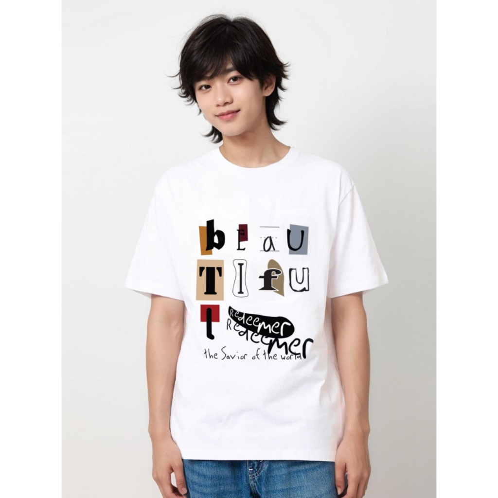 KAOS ROHANI HANDESIGN OBLONG BEAUTIFUL REDEEMER WARNA PUTIH /  RE1