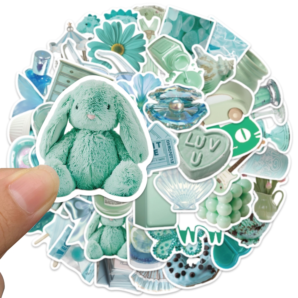 

[50PCS]Stiker Pack Lucu hijau gaya pirus Stiker INS Vinyl Anti Air-Sticker Aesthetic Buku Casing HP Laptop Helm Motor