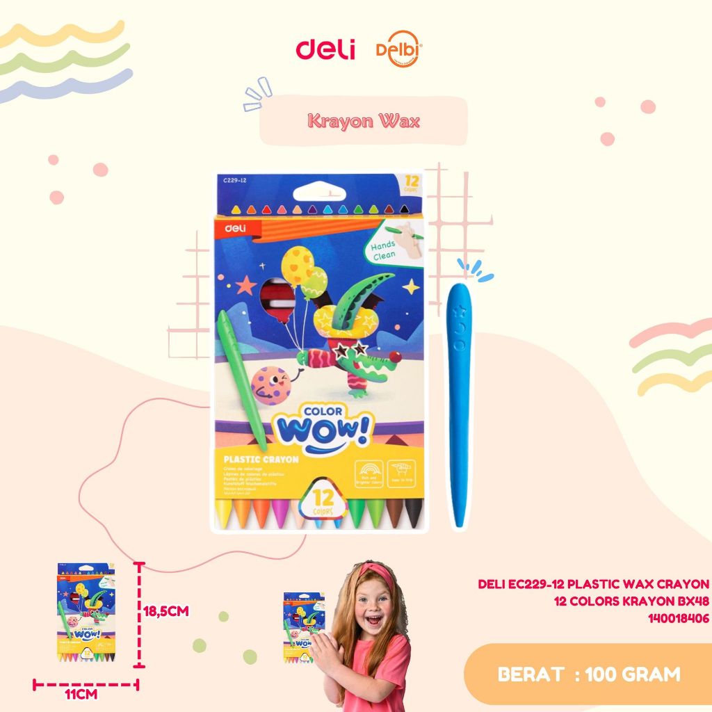 

DELI EC229-12 PLASTIC WAX CRAYON 12 COLORS KRAYON