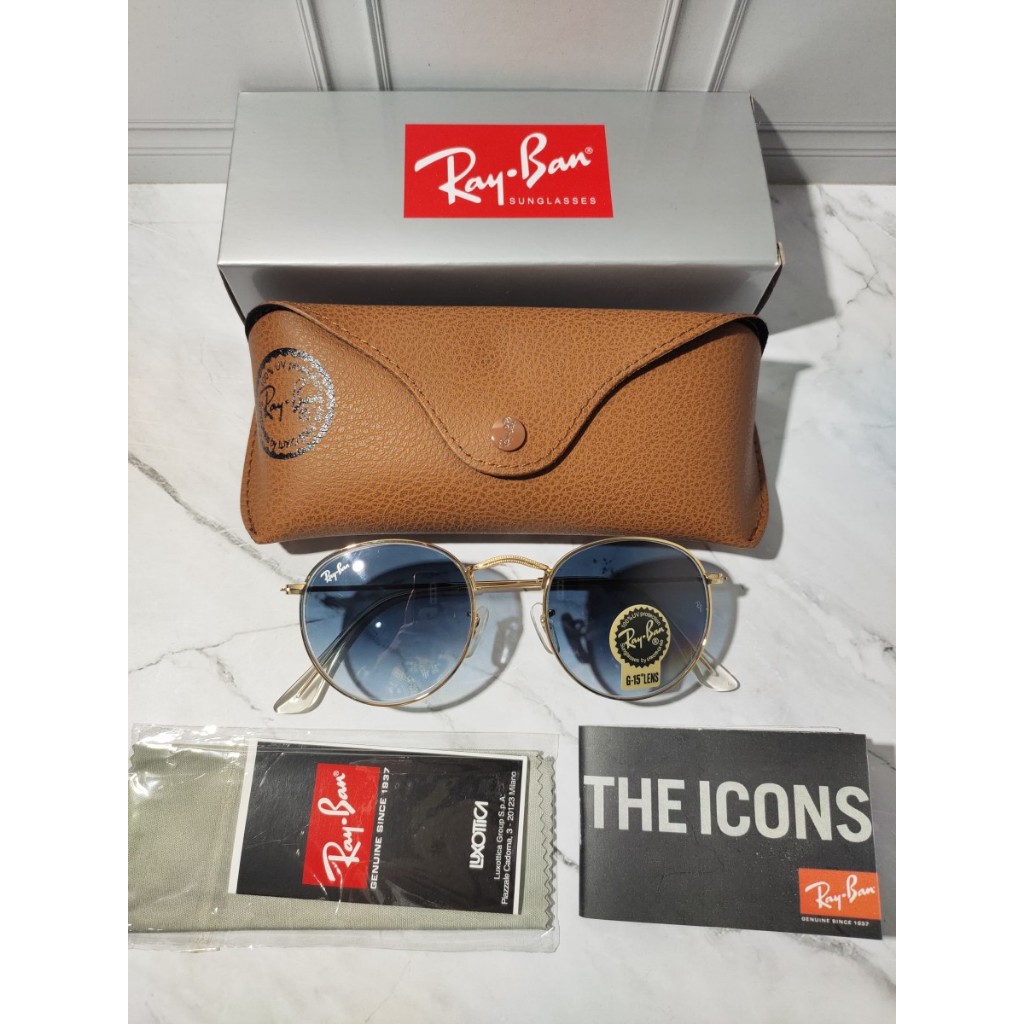 Kacamata Original Rayban RB3447 Round Metal Blue Gradasi Lensa kaca full set