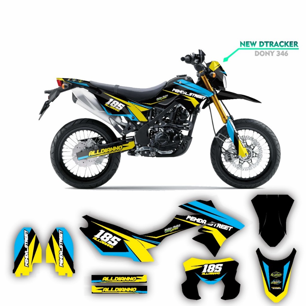 decal stiker full body sticker dtracker variasi striping motif hitam biru kuning simple keren simple