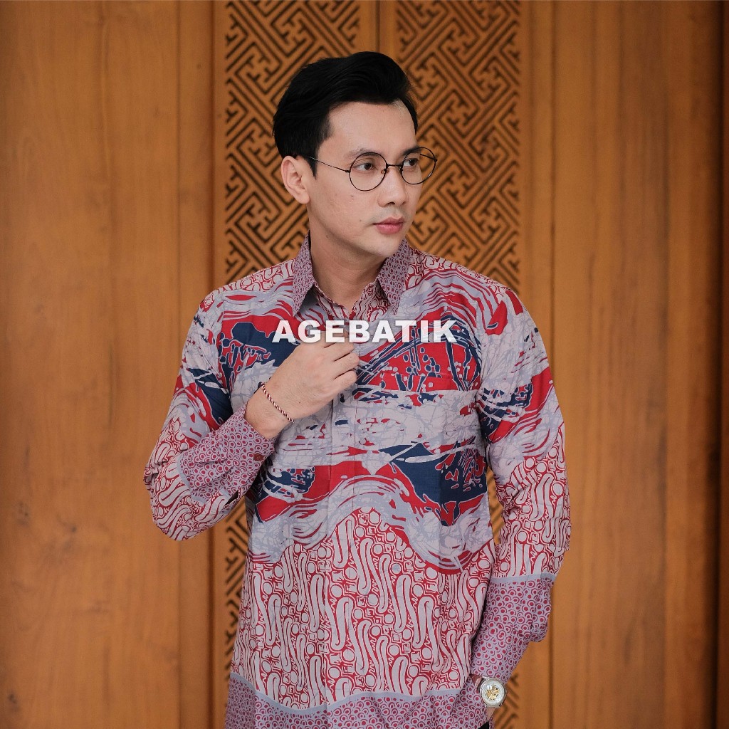 AGEBATIK AGE118 - Kemeja Batik Pria - Lengan Panjang Pendek - Slim Fit - Motif Lapis Larang - Katun 