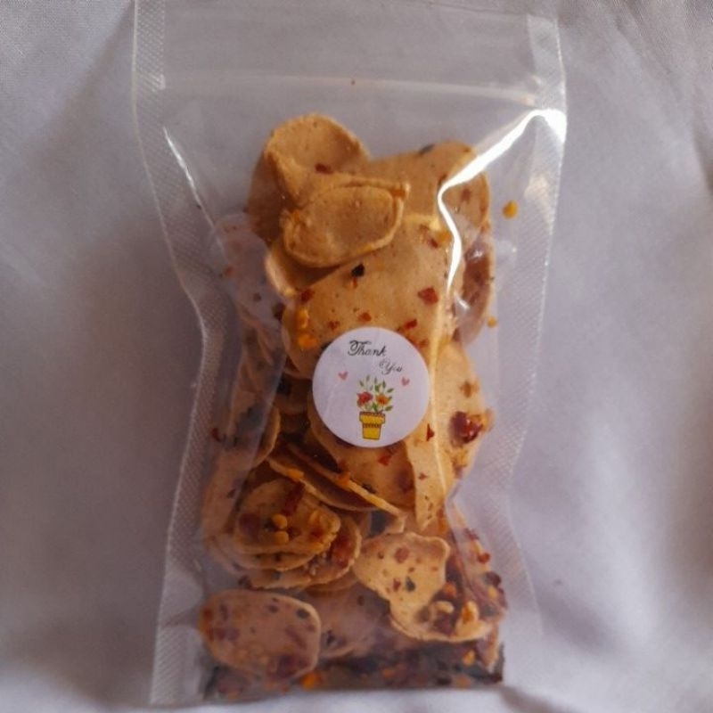 

Basreng Pedas Daun Jeruk Bulat Pipih