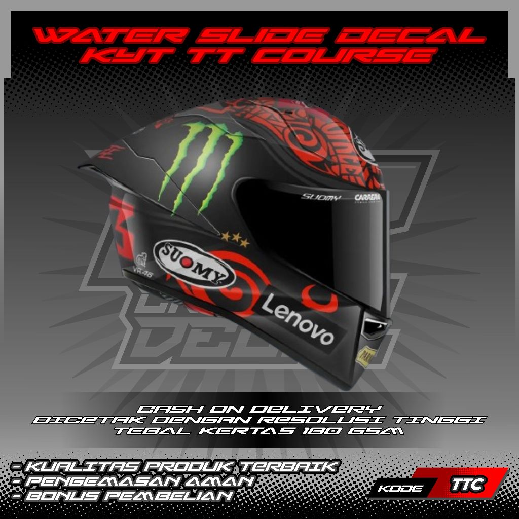 WATER SLIDE DECAL HELM KYT TT COURSE MOTIF PECCO BAGNAIA GRAND PRIX QATAR 2024 | DECAL HELM | WATER 