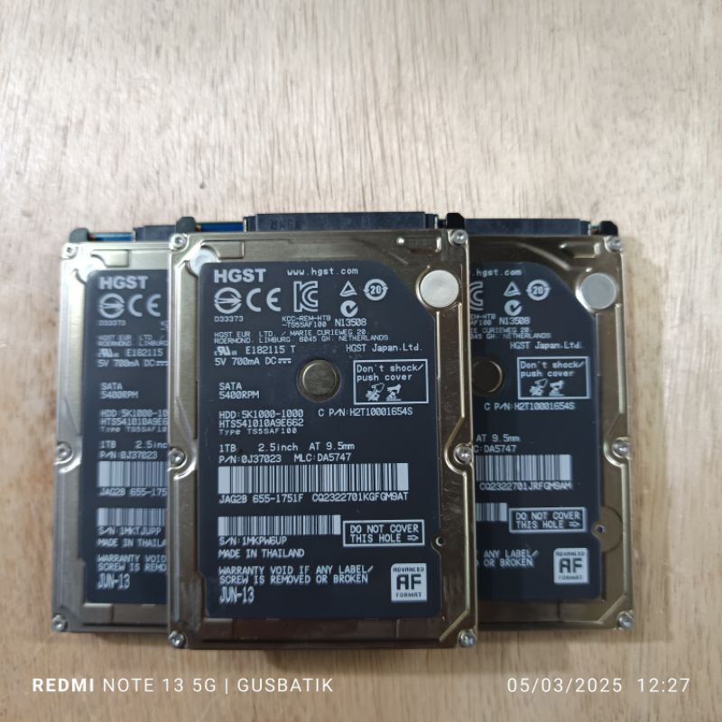 hard disk 1TB 1 TB merk HGST hdd sata 2.5 inch laptop notebook bekas murah original
