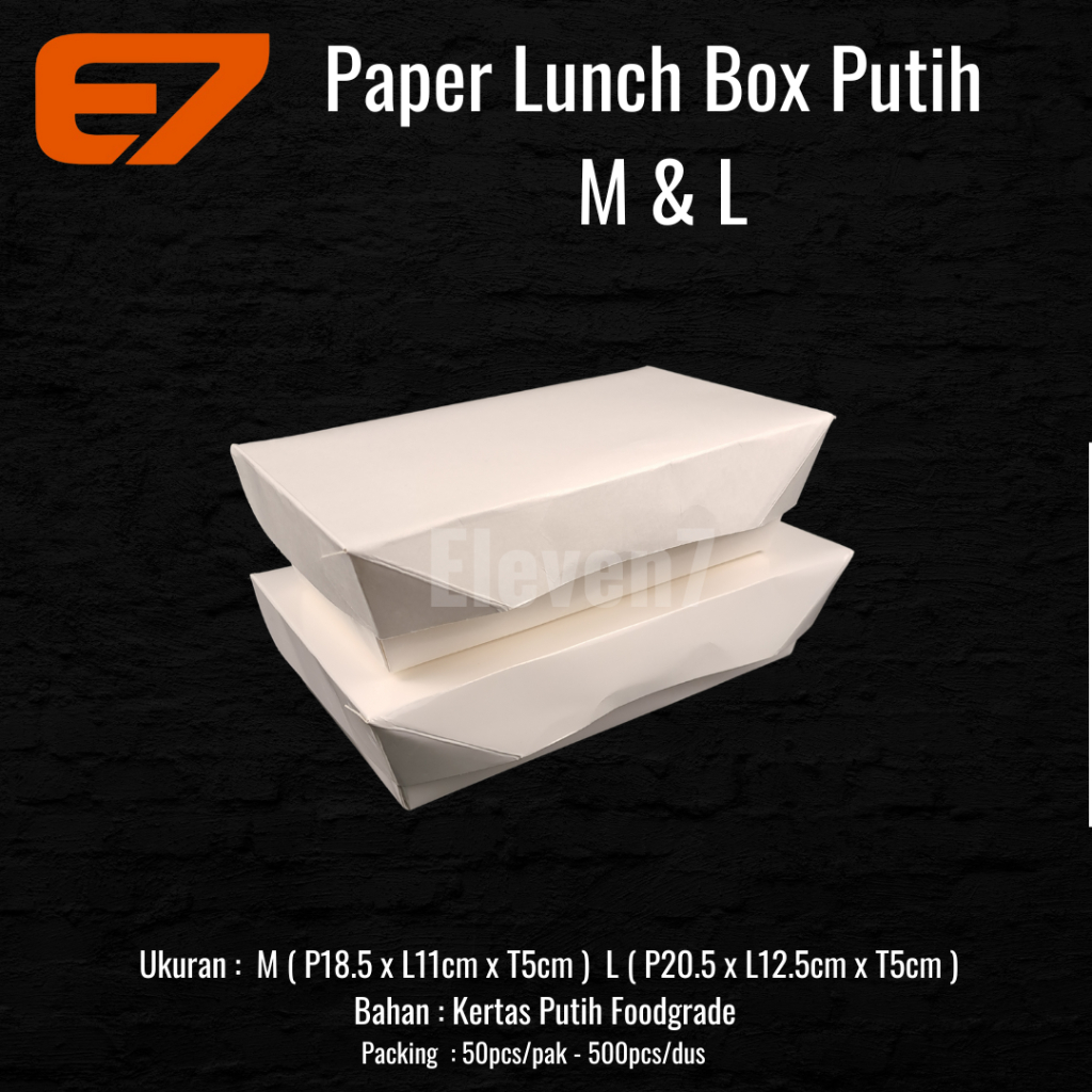 Paper Lunch Box White Ukuran M - L, Rice Box, Kotak Makan Kertas (50pcs)