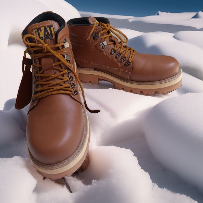 Sepatu Boots Safety Pria Kulit Asli CAT Ujung Besi Best Seller