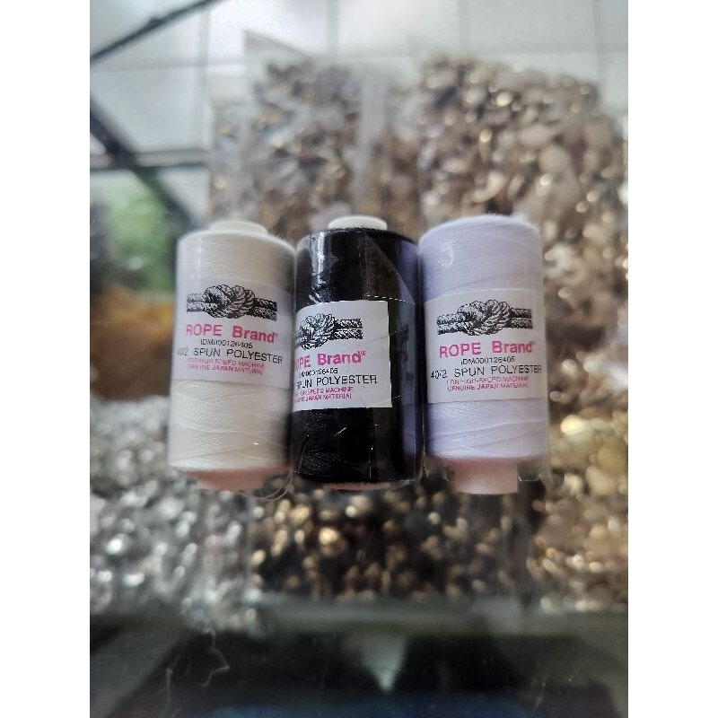 benang jahit baju kemeja pakaian merk ropebrand tambang 500 yard satuan hitam putih natural