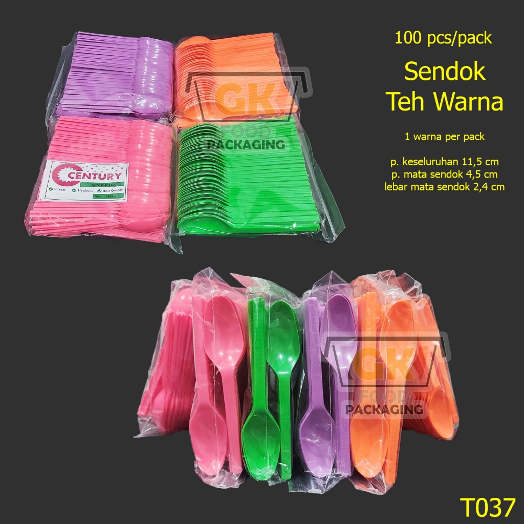 T037 Sendok Plastik Kecil Warna Century isi 100 pcs Teh Kopi Es Krim  - Grosir GK Food Packaging