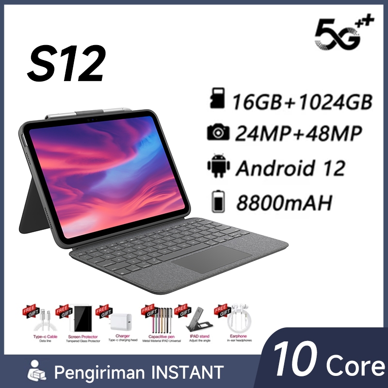 Tablet  S12 (16GB+1024GB) 11.6inch"lPsScreen Tablet Android 12 8800 mAhDualSimCardadvanTablet Murah1