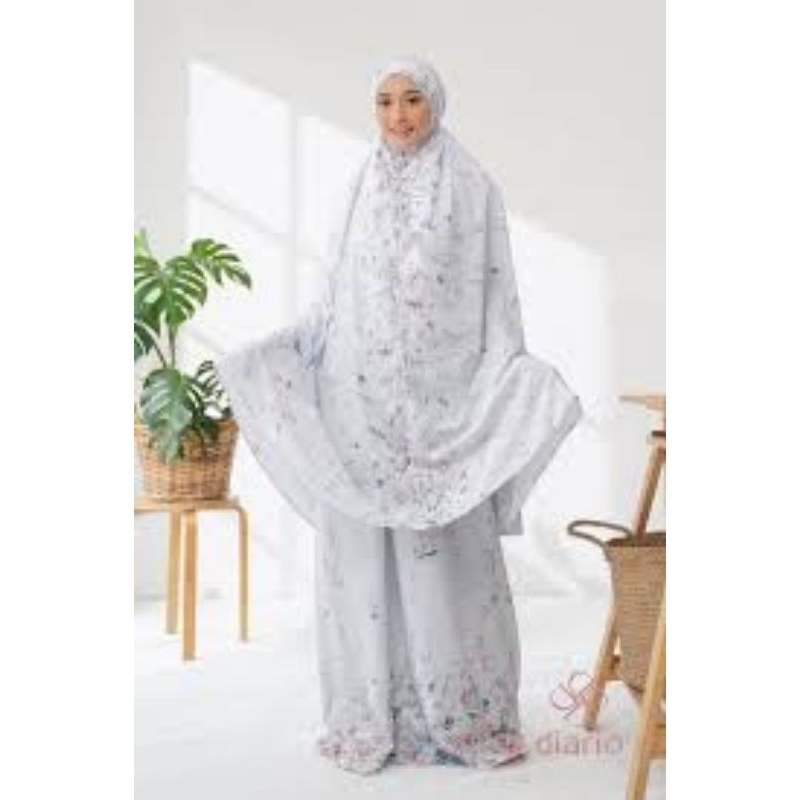 mukena travel 2in1 putih motif bunga